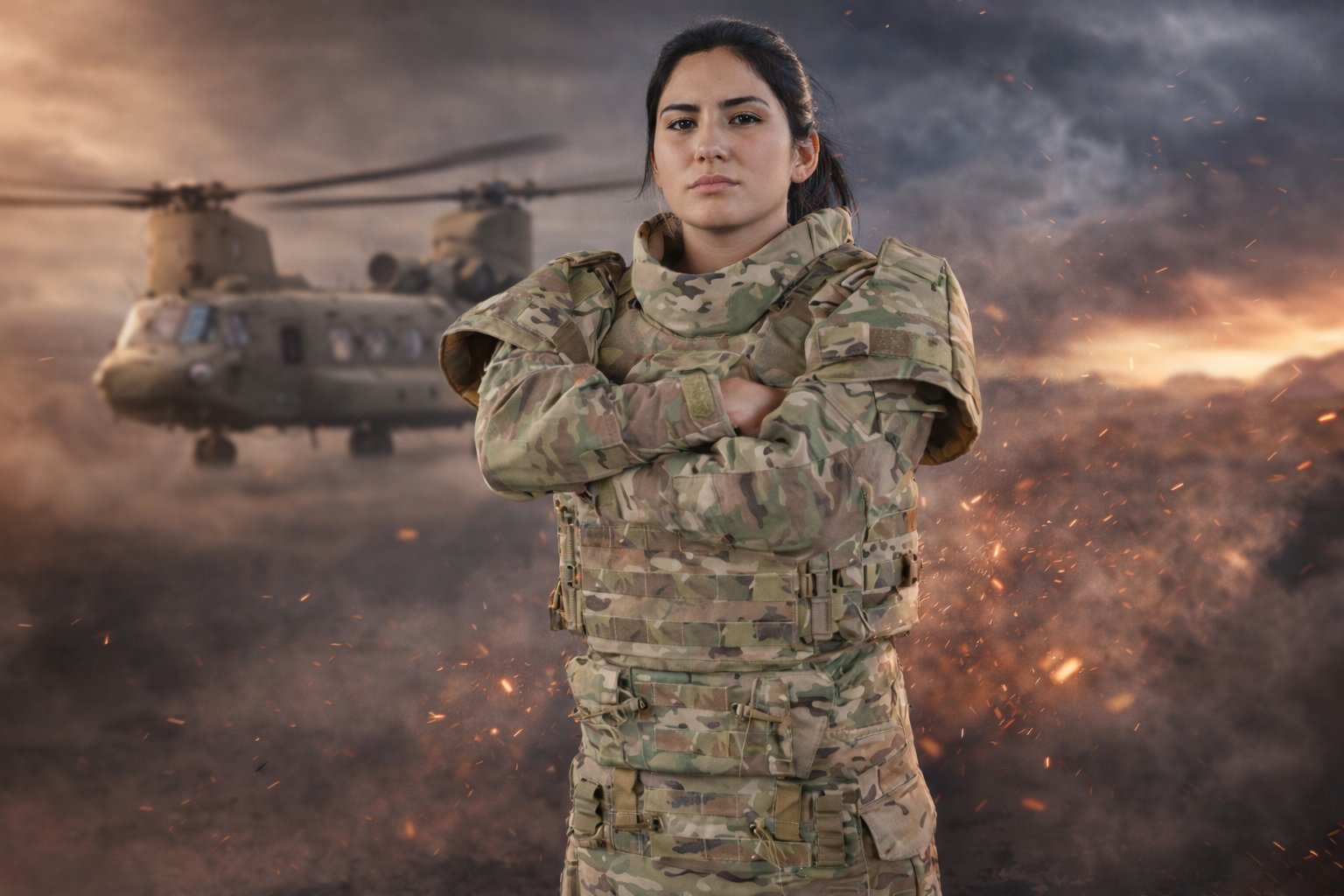 Operator wearing a scalable plate carrier with collar, upper arm and groin protection